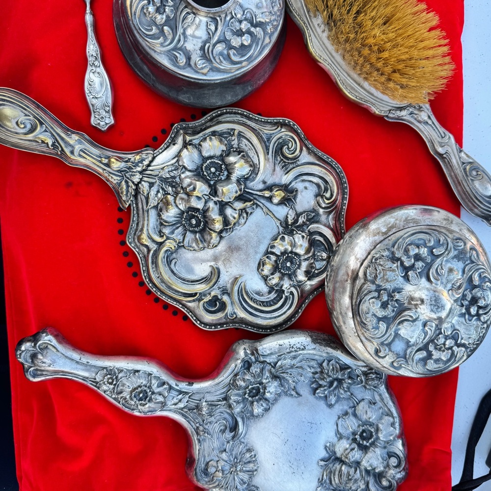 Vintage Silver Vanity Set with Brush - Picture 2 of 6
